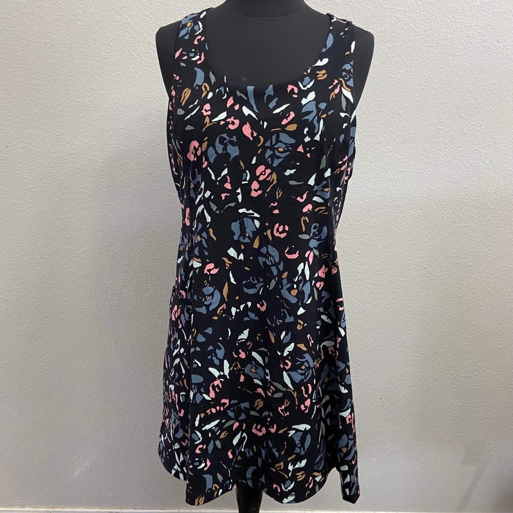 Sweaty Betty Women's Size 14 Black‎ Floral Racerback Mini Dress Built in Shorts